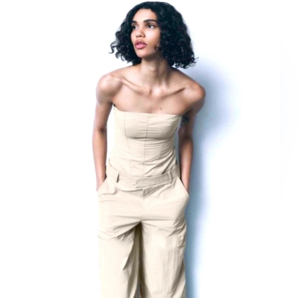 Zara Tan Strapless Jumpsuit • XS • NWT - Picture 5 of 13